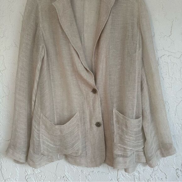 Neutral Coastal Knit Linen Blazer Women Size Medium Double Button Pocket Beige - Picture 3 of 8